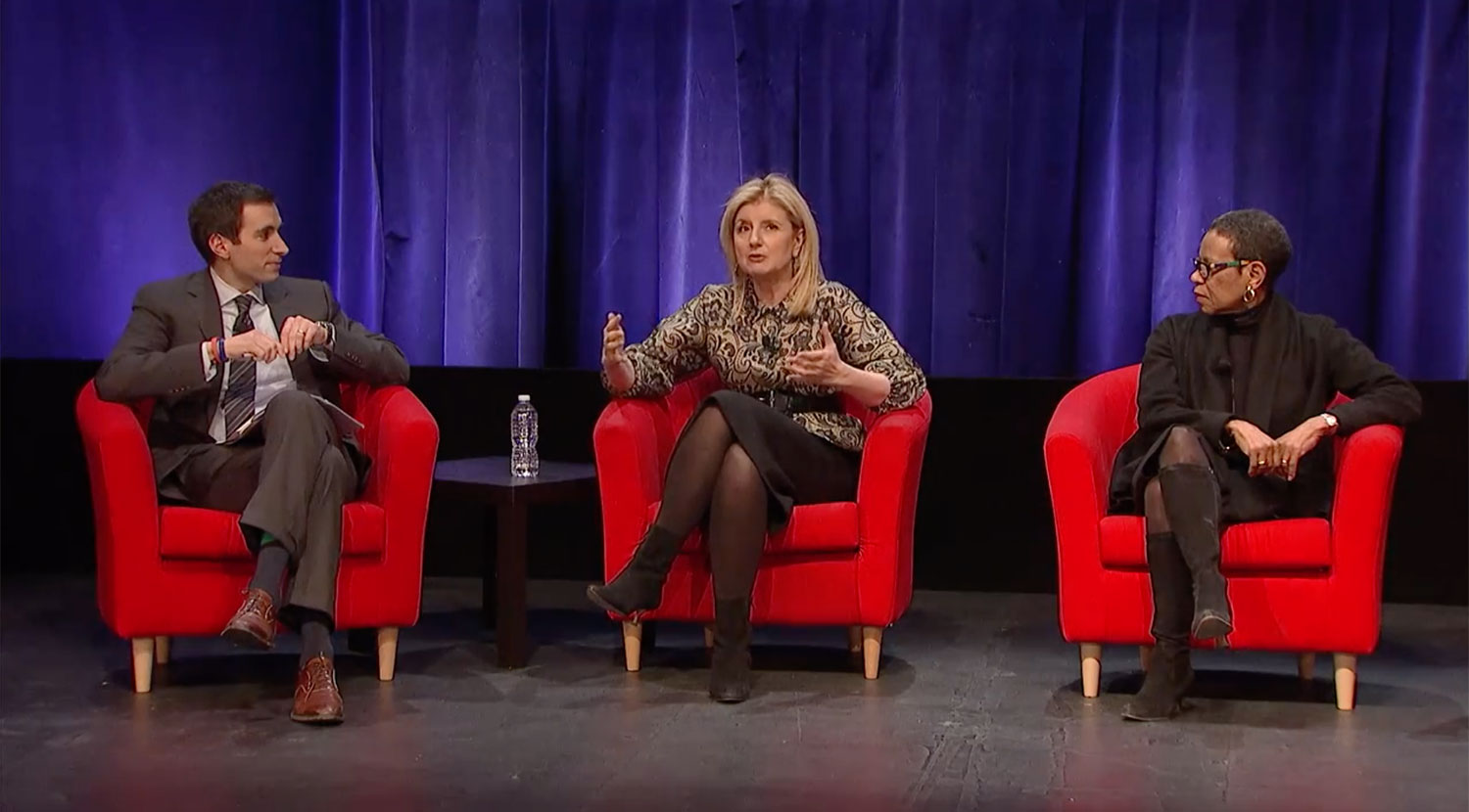 From left: Andrew Ross Sorkin, Arianna Huffington, and Dr. Mary Schmidt Campbell